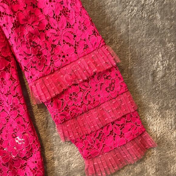 J. Crew Lace Top Tulle Ruffle Sz Medium Soft Fuchsia Pink Lace Romantic New - Picture 7 of 9